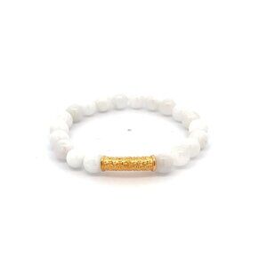 18K Gold Tube Lucky Charm Bracelet Gemstones June Birthstones Moonstone 6mm